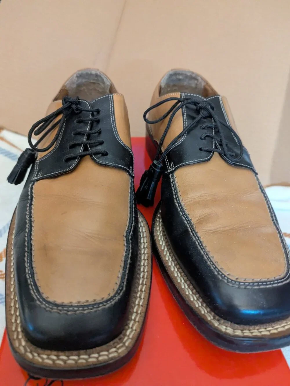 Marco Vicci Mens Leather Italian Shoes 9.5 Two Tone-Brown & Light Brown